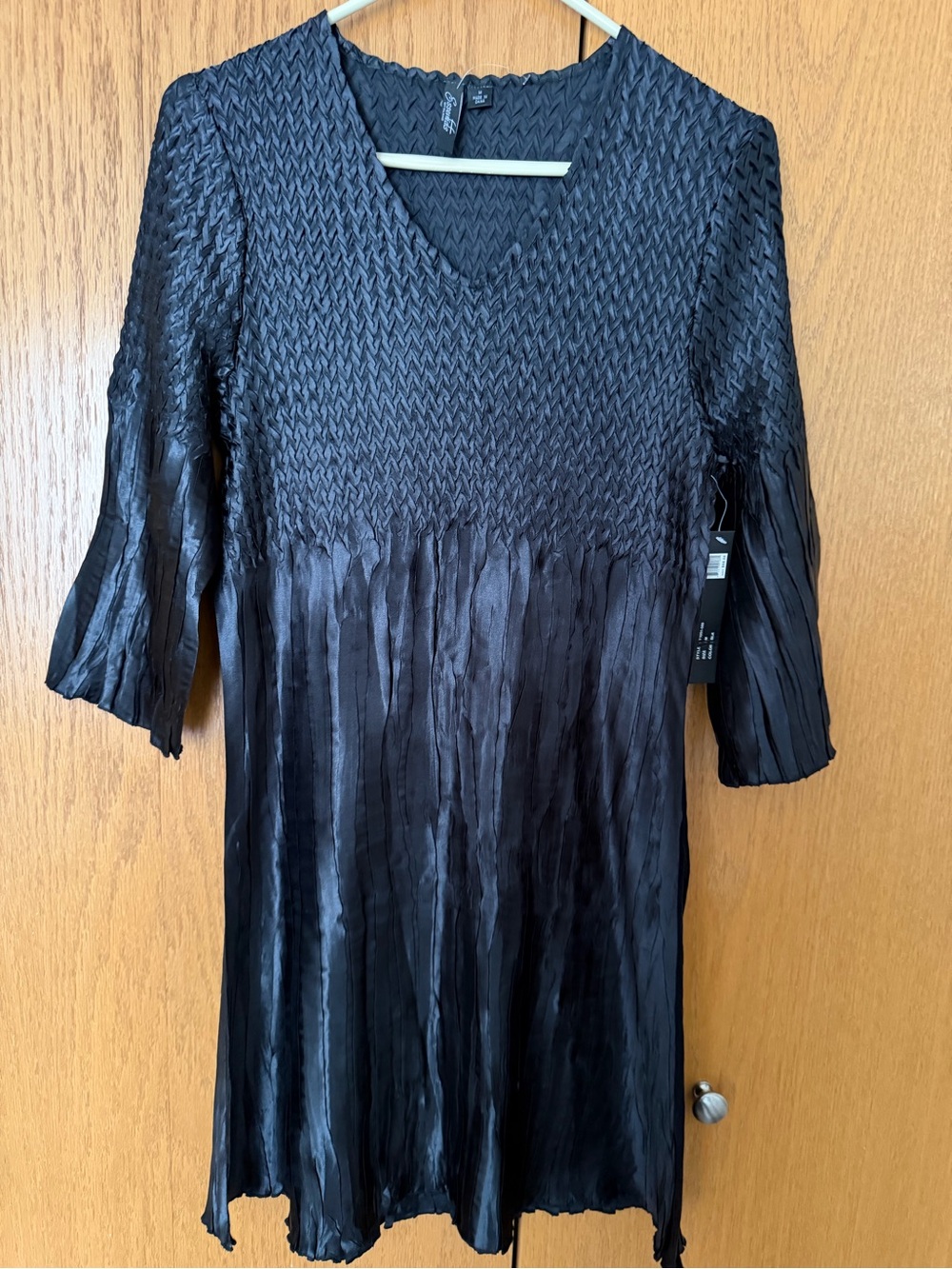 Black Textured V-neck Tunic Dress
